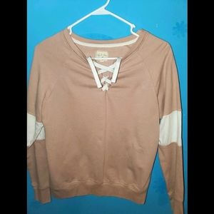 Pink and white cross tie sweatshirt